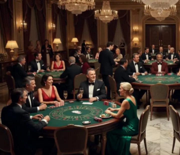 Luksusowy wieczór kasynowy w eleganckiej sali bankietowej