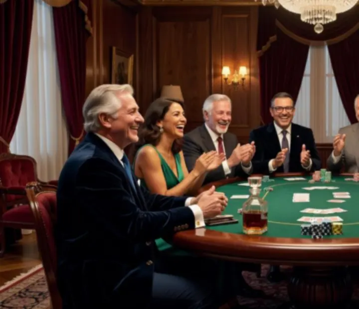 Goście śmiejący się i świętujący przy stołach casino podczas wydarzenia Wonderstar s. r. o.
