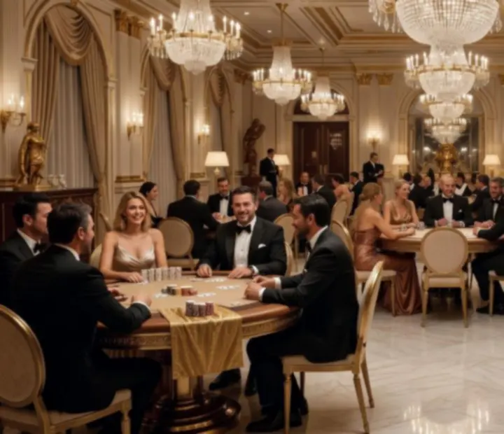 Cinematiczna sala balowa przygotowana na luksusowy wieczór kasynowy